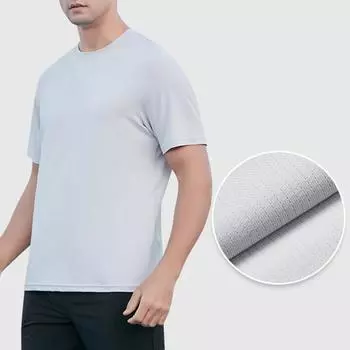 Летний мужской топ из ледяного шелка, быстросохнущий, с короткими рукавами и круглым вырезом, свободный однотонный тонкий эластичный повседневный пуловер, повседневная спортивная футболка S светло-серый