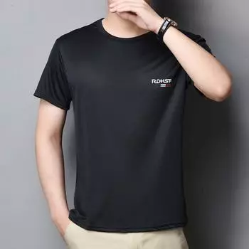 Летний мужской топ из ледяного шелка, быстросохнущий, с короткими рукавами, с круглым вырезом, свободный, однотонный, тонкий, дышащий, эластичный, повседневный, спортивный M белый