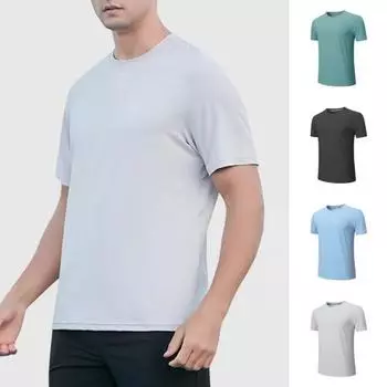 Летний мужской топ из ледяного шелка, быстросохнущий, с короткими рукавами и круглым вырезом, свободный однотонный тонкий эластичный повседневный пуловер, повседневная спортивная футболка 2XL чёрный