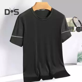 Летний мужской топ из ледяного шелка, быстросохнущий, с короткими рукавами и круглым вырезом, свободный однотонный тонкий дышащий эластичный повседневный пуловер, повседневная спортивная футболка XL темно-серого