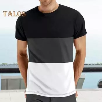 Летний мужской топ одинакового цвета, свободный пуловер с круглым вырезом, лоскутная эластичная повседневная спортивная футболка для фитнеса, нижняя футболка XL бежевый