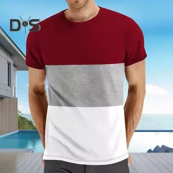 Летний мужской топ одинакового цвета, свободный пуловер с круглым вырезом, лоскутная эластичная повседневная спортивная футболка для фитнеса, нижняя футболка XL красный