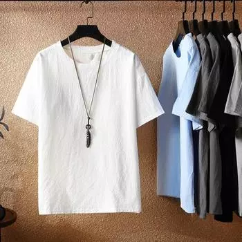 Летний мужской топ с круглым вырезом, свободный однотонный тонкий пуловер с короткими рукавами, эластичный повседневный пуловер средней длины, повседневная спортивная футболка XL белый