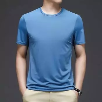 Летний мужской топ с круглым вырезом, свободный, с короткими рукавами, однотонный, эластичный, тонкий, повседневный пуловер средней длины, повседневная спортивная футболка XL белый