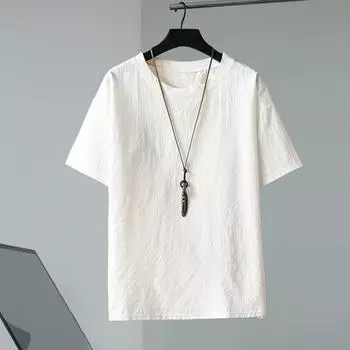 Летний мужской топ с круглым вырезом, свободный однотонный тонкий пуловер с короткими рукавами, эластичный повседневный пуловер средней длины, повседневная спортивная футболка M светло-синий