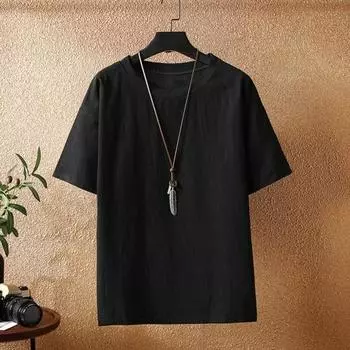 Летний мужской топ с круглым вырезом, свободный однотонный тонкий пуловер с короткими рукавами, эластичный повседневный пуловер средней длины, повседневная спортивная футболка M светло-синий