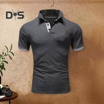 Летний мужской топ с отложным воротником и коротким рукавом, приталенный крой, лоскутная рубашка на пуговицах, одинаковый по цвету, повседневная, повседневная, деловая рубашка в деловом стиле M серый