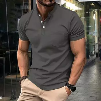 Летний мужской топ с V-образным вырезом, воротником-стойкой, короткими рукавами, облегающий, однотонный, мягкий, дышащий, средней длины, повседневный, формальный, деловой, S S армия зеленый