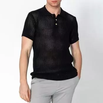 Летний мужской топ с вырезом, вязаный полуоткрывающийся V-образный вырез, свободная прозрачная однотонная рубашка с короткими рукавами, спортивная рубашка для фитнес-клуба M армия зеленый