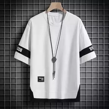 Летний мужской топ Свободный искусственный Teo-кусок с короткими рукавами Сплошной цвет с круглым вырезом с надписью Повседневный пуловер Уличная одежда Средней длины Молодежная футболка в стиле хип-хоп M светло-зеленый