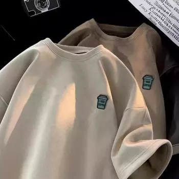 Летний мужской топ в стиле ретро с короткими рукавами средней длины и круглым вырезом, свободный однотонный тонкий эластичный повседневный пуловер, уличная одежда, повседневная спортивная футболка 2XL белый