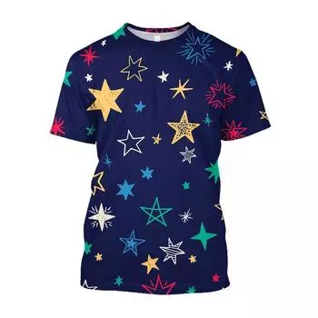 Летний мужской трендовый повседневный топ с рисунком пятиконечной звезды и 3D-принтом, с коротким рукавом и круглым воротником, свободный топ 6xl S