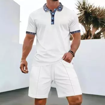 Летний мужской вафельный костюм с пуговицами, однотонный, с лацканами, с коротким рукавом, футболка, шорты, повседневный S