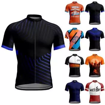Летний мужской велосипедный костюм с короткими рукавами и эластичным облегающим верхом с 3D-принтом XXL оранжевый