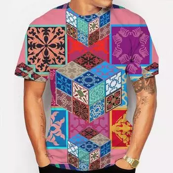 Летний мужской забавный винтажный стиль Харадзюку с принтом, модный 3D-принт с круглым воротником, коротким рукавом, свободный дышащий уличный топ больших размеров S