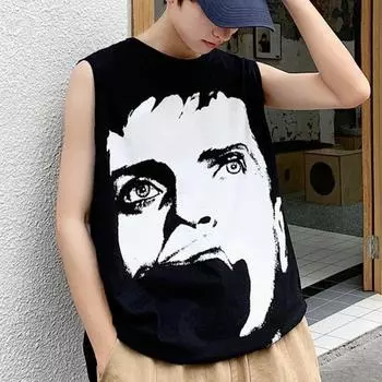 Летний мужской жилет без рукавов с круглым вырезом, свободный большой размер, популярная спортивная майка с уличным принтом M белый