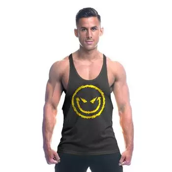 Летний мужской жилет, хлопковая футболка со смайликом, модная удобная рубашка для фитнеса L белый