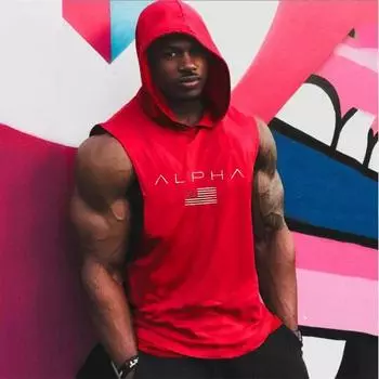 Летний мужской жилет, хлопковый свободный жилет с капюшоном для бодибилдинга, фитнеса, спорта, удобный для кожи, тренировочная база с препятствиями, топ M красный