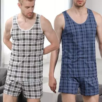 Летний мужской жилет из чистого хлопка, свободная рубашка без рукавов с широкими плечами, комплект из двух частей, майка M чёрный/серый