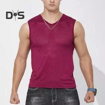 Летний мужской жилет из полой сетки без рукавов с круглым вырезом сплошной цвет плюс размер быстросохнущий хорошая воздухопроницаемость майка для баскетбола в тренажерном зале L белый