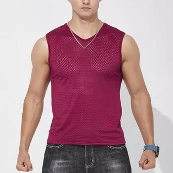 Летний мужской жилет из полой сетки без рукавов с круглым вырезом сплошной цвет плюс размер быстросохнущий хорошая воздухопроницаемость майка для баскетбола в тренажерном зале 4XL темно-синий