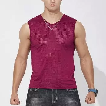 Летний мужской жилет из полой сетки без рукавов с круглым вырезом сплошной цвет плюс размер быстросохнущий хорошая воздухопроницаемость майка для баскетбола в тренажерном зале L белый