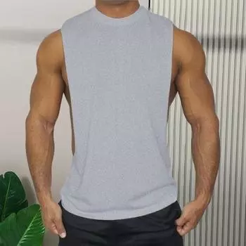 Летний мужской жилет, однотонный, без рукавов, с круглым вырезом, тонкий, впитывающий пот, быстросохнущий, свободный, с глубокими подмышками, для фитнеса, тренировок, беговая майка L красный