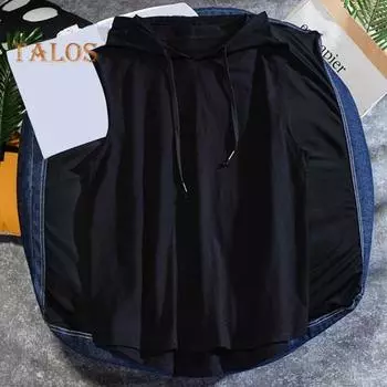 Летний мужской жилет с капюшоном без рукавов, однотонный, быстросохнущий, с завязками, уменьшающий потоотделение, свободный топ для фитнеса, спорта, бега XL белый