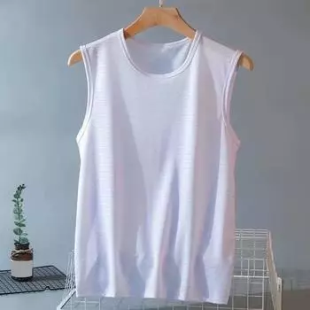 Летний мужской жилет, сплошной цвет, без рукавов, сетчатый, с круглым вырезом, тонкий, впитывающий пот, быстросохнущий, свободный, плюс размер, топ для фитнеса, бега, бега, майка M белый