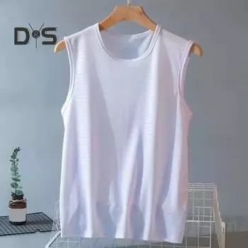 Летний мужской жилет, сплошной цвет, без рукавов, сетчатый, с круглым вырезом, тонкий, впитывающий пот, быстросохнущий, свободный, плюс размер, топ для фитнеса, бега, бега, майка M белый