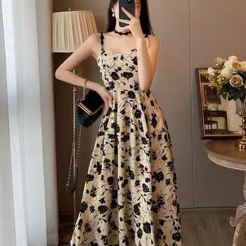 Летний наряд в соленом стиле, легкий и прохладный, перерыв на чай в гонконгском стиле, платье-лифчик с французским цветочным узором, комплект из двух частей кардигана M 95-110 pounds