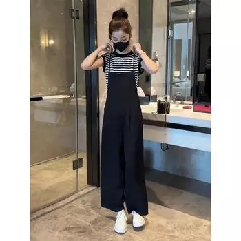 Летний нарядный женский комбинезон большого размера, стройнящий Black [Suit]] M code [within 47.50kg recommended]]