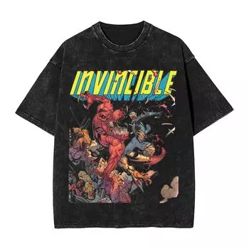 Летний Непобедимый Против Инопланетного Супергероя Стиранные Футболки Аксессуары Футболки Харадзюку Смешная Взрослая Аниме Мужская Женская Футболка S