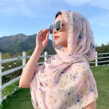 Летний новый цветочный шифоновый шарф для женщин, путешествий на открытом воздухе, универсальный удлиненный тонкий солнцезащитный платок, пляжное полотенце 170*70cm