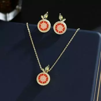 Летний новый комплект украшений супер фея сладкий темперамент девичье сердце свежие фрукты лимон ключица цепочка ожерелье серьги-гвоздики