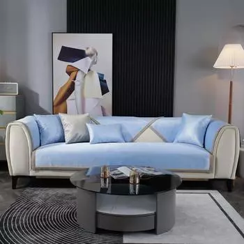 Летний новый крутой чехол для дивана, нескользящий ледяной шелк, универсальный простой чехол для дивана для гостиной, мебельный пыленепроницаемый полный чехол 1/2/3/4 45x45 Pillowcase1pc зелёный