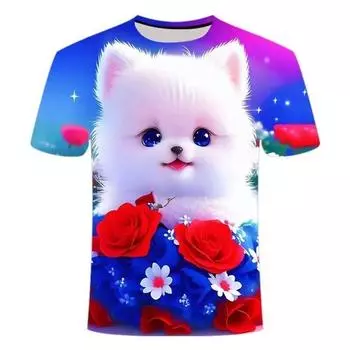 Летний новый милый рисунок собаки, индивидуальный модный тренд, стиль вестерн, универсальный, короткие рукава для мужчин и женщин, одинаковый стиль XS