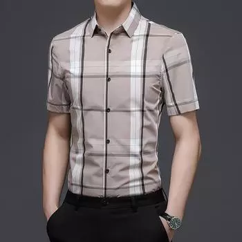 Летний новый мужской кардиган, топ, простая повседневная мужская одежда, клетчатая рубашка, модная простая мужская одежда с коротким рукавом M