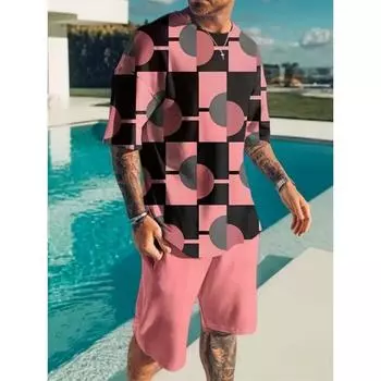 Летний новый мужской костюм повседневный уличный повседневный короткий рукав футболка для спорта на открытом воздухе модные удобные шорты с 3D текстурой печати S