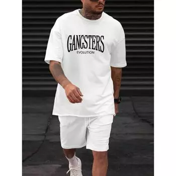 Летний новый мужской костюм унисекс хип-хоп роскошный модный топ повседневный уличный короткий рукав шорты одежда S