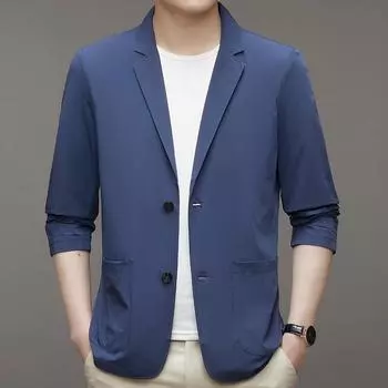 Летний новый мужской тонкий пиджак из молочного шелка, не требующий глажки, солнцезащитный костюм, повседневный модный однобортный костюм M