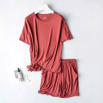 Летний новый пижамный комплект, женские шорты из модала с коротким рукавом, комплект из двух предметов, женская однотонная свободная футболка большого размера, домашняя одежда, женская рубашка M