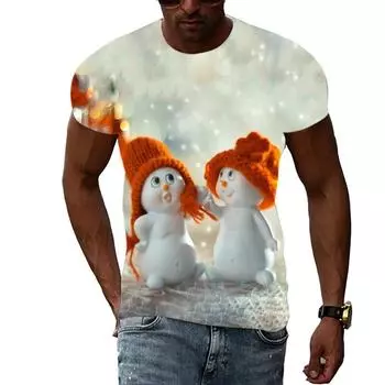 Летний новый стиль, 3D-печать, рождественский снеговик, мужская футболка для фитнеса, свободная футболка с круглым вырезом и короткими рукавами, модная вечерние унисекс, уличная одежда S