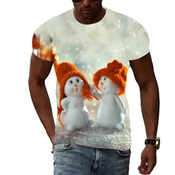 Летний новый стиль, 3D-печать, рождественский снеговик, мужская футболка для фитнеса, свободная футболка с круглым вырезом и короткими рукавами, модная вечерние унисекс, уличная одежда S