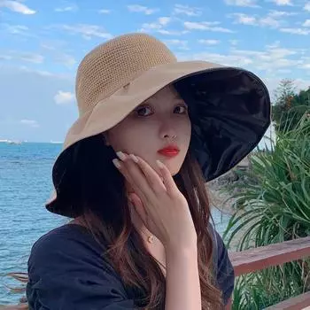 Летний новый стиль черная пластиковая панама с большими полями, женская шляпа от солнца для спорта на открытом воздухе, маска от солнца серый