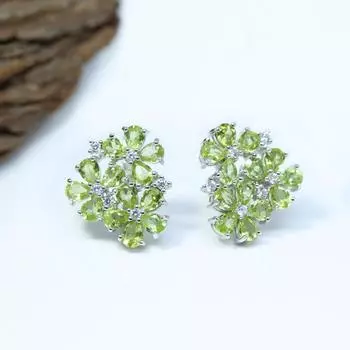 Летний новый стиль, цветочный дизайн, серьги с натуральным перидотом, серебро 925 пробы, элегантные женские ювелирные изделия, повседневная одежда M зелёный