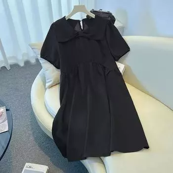 Летний новый стиль женского платья больших размеров с бантом и короткими рукавами 2XL