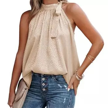 Летний новый топ-безрукавка из атласа с бантом и леопардовым принтом S белый