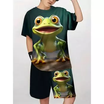 летний новый веселый детский комплект футболка с 3D-принтом повседневный топ с короткими рукавами футболка с круглым вырезом шорты с короткими рукавами для ребенка S