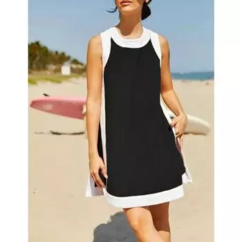 Летний новый женский повседневный двухцветный топ без рукавов с круглым вырезом и шорты длиной пять дюймов XS